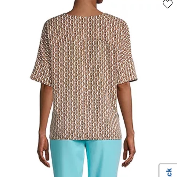 Worthington Womens Y Neck Elbow Sleeve Blouse - Picture 3 of 4